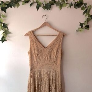 Muadress Peachy Cream Nude Lace Fit & Flare Hi Low Dress